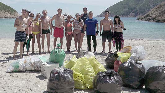 Cleanup at Sai Kung Long Ke Tsai beach after typhoon Mangkhut