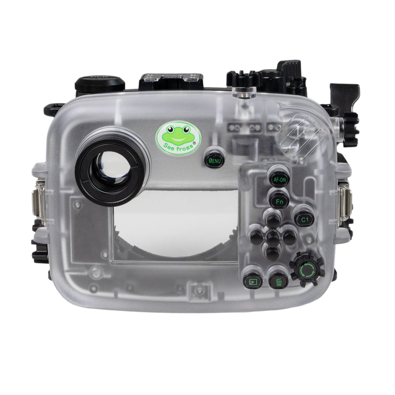Sea Frogs Sony A6700 40M/130FT Underwater camera housing with 67mm threaded Flat Long port. Focus gear for Sony FE90mm included