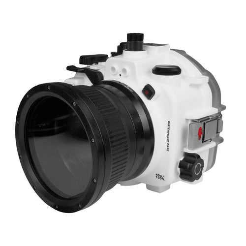 Sony A7 IV Salted Line series 40M/130FT Waterproof camera housing with Aluminium Pistol Grip trigger (Standard port). White