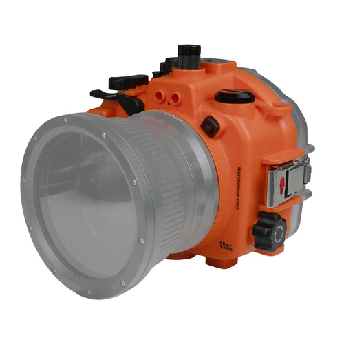 Sony A7 IV Salted Line series 40m/130ft waterproof camera housing with 8" Dome port V.8. Orange