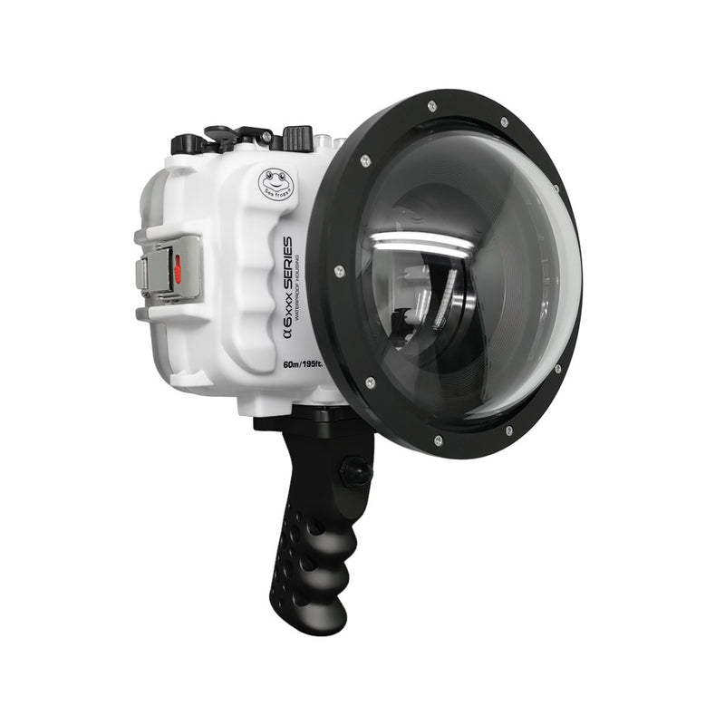 SeaFrogs UW housing for Sony A6xxx series Salted Line with Aluminium Pistol Grip & 6" Dry dome port (White) - Surfing photography edition / GEN 3