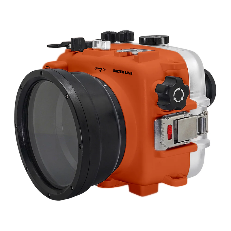 SeaFrogs UW housing for Sony A6xxx series Salted Line with Aluminium Pistol Grip & 6" Dry dome port (Orange) - Surfing photography edition / GEN 3