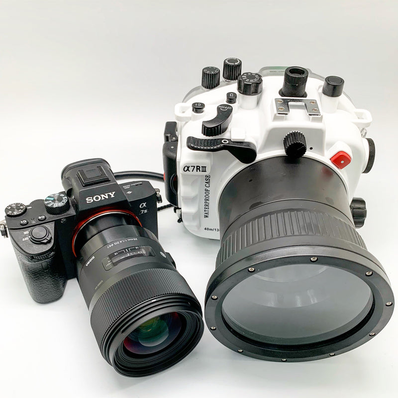 Sigma 35mm f1.4 e-mount with Sony A7 III / A7R III perfectly works inside SeaFrogs underwater camera housing for A7 III/ A7R III unit with flat port for 90mm lens and the best part about it is - manual focus control availability!