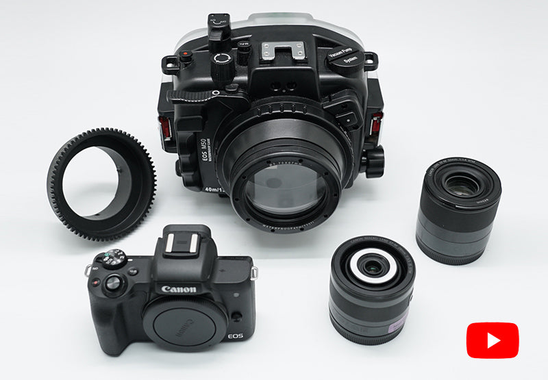 Canon EOS M50 / EOS Kiss M (28mm & 32mm) 40m/130ft Sea Frogs Underwater Camera Housing with 67mm threaded flat short port