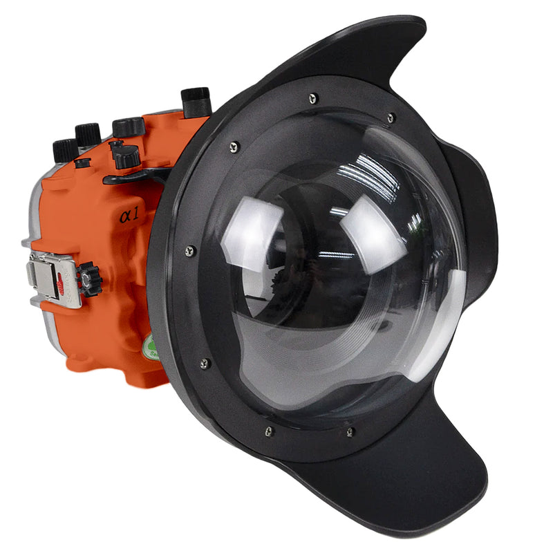 Sony A1 Salted Line series 40m/130ft waterproof camera housing with 8" Dome port V.8. Orange