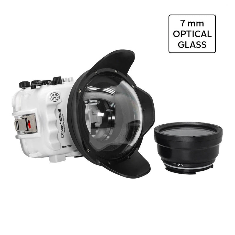 SeaFrogs Salted Line 60m/195ft Waterproof housing for  Sony A6xxx series cameras with 6" Glass dome port (White) / GEN 3