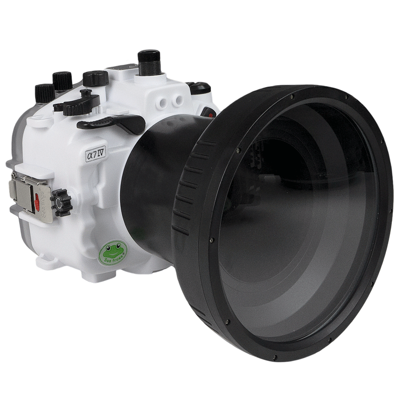 Sony A7 IV Salted Line series 40M/130FT Underwater camera housing with 6" Optical Glass Flat Long Port for Sony FE24-105 F4 (zoom gear). White