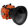 Sony A7S III Salted Line series 40M/130FT Underwater camera housing with 6" Optical Glass Flat Long Port for Sony FE24-70 F2.8 GM II (zoom gear). Orange