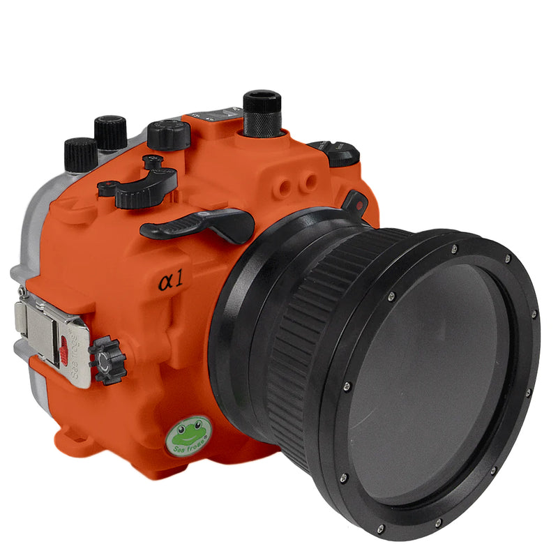 Sony A1 Salted Line series 40M/130FT Waterproof camera housing with Standard port. Orange