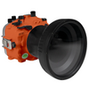 Sony A7 IV Salted Line series 40M/130FT Underwater camera housing with 6" Optical Glass Flat Long Port for Sony FE24-70 F2.8 GM (zoom gear). Orange