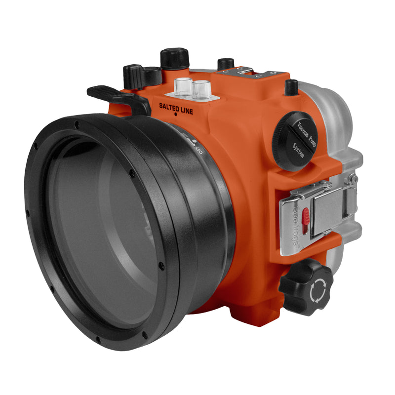 60M/195FT Waterproof housing for Sony RX1xx series Salted Line with Pistol grip & 6" Dry Dome Port(Orange)