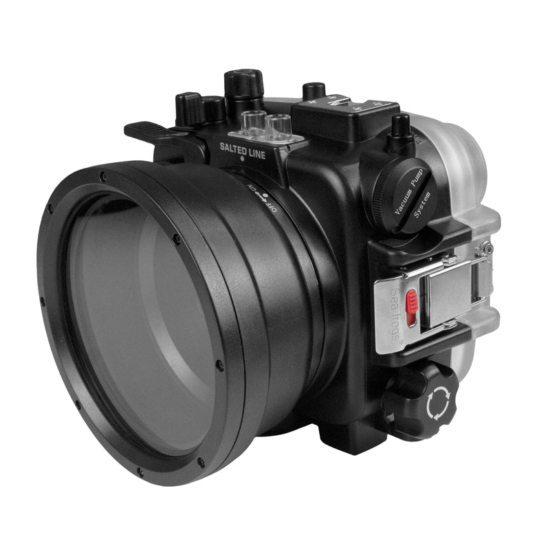 60M/195FT Waterproof housing for Sony RX1xx series Salted Line with Aluminium Pistol Grip & 6" Optical Glass Dry Dome Port (Black)