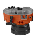 60M/195FT Waterproof housing for Sony RX1xx series Salted Line with Pistol grip & 4" Dry Dome Port (Orange)