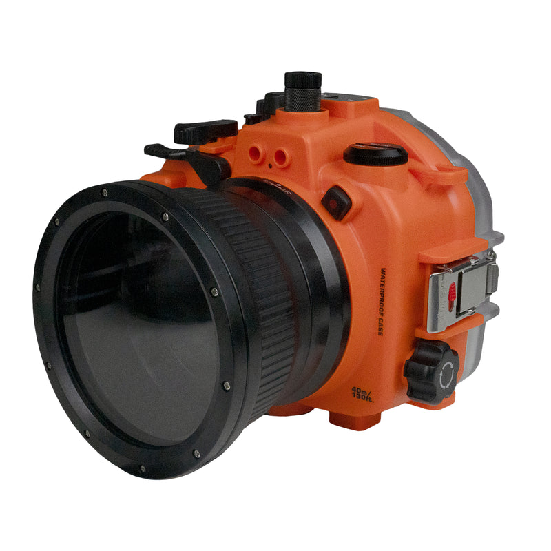 Sony A7S III Salted Line series 40M/130FT Waterproof camera housing with Standard port. Orange