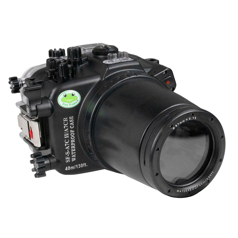 Sea Frogs Sony  A7CII / A7CR 40M/130FT Underwater camera housing with 67mm threaded Flat Long port. Focus gear for Sony FE90mm included