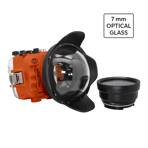 SeaFrogs Salted Line 60m/195ft Waterproof housing for Sony A6xxx series cameras with 6" Glass dome port (Orange) / GEN 3