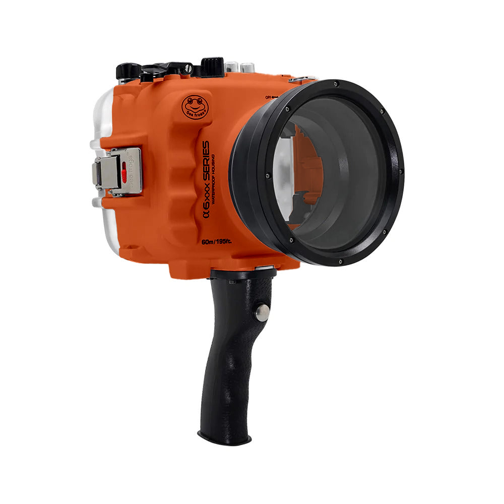 SeaFrogs 60M/195FT Waterproof housing for Sony A6xxx series Salted Line  with pistol grip (Orange) / GEN 3