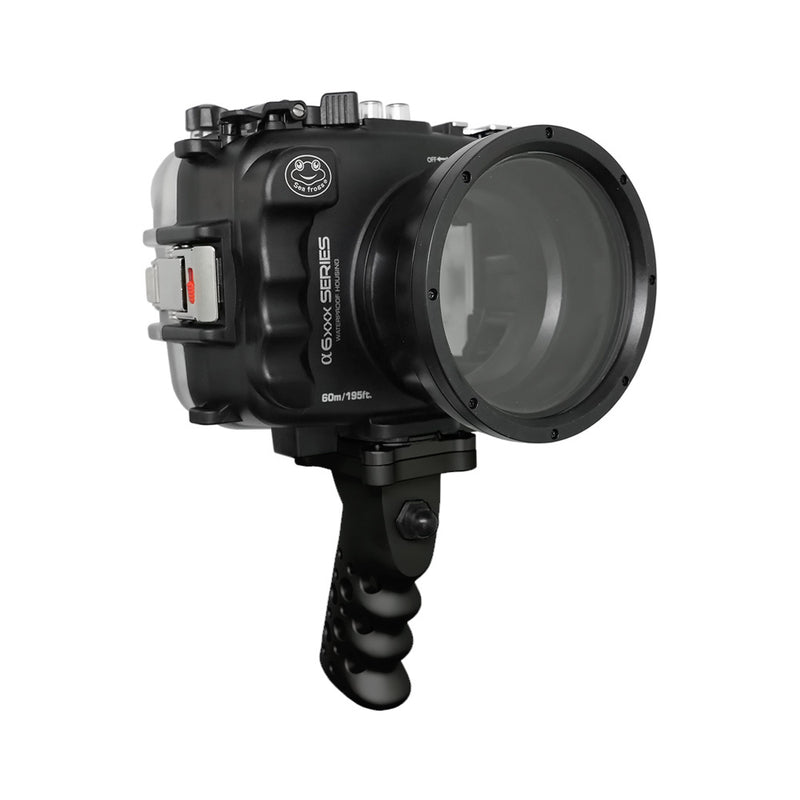 SeaFrogs 60M/195FT Waterproof housing for Sony A6xxx series Salted Line with Aluminium Pistol Grip (Black) / GEN 3