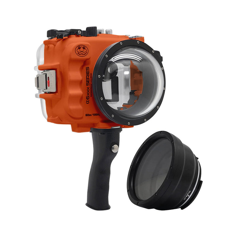 SeaFrogs UW housing for Sony A6xxx series Salted Line with pistol grip & 4" Dry Dome Port (Orange) / GEN 3