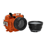 60M/195FT Waterproof housing for Sony RX1xx series Salted Line with 67mm threaded short / Macro port for RX100 III/IV/V (Orange)