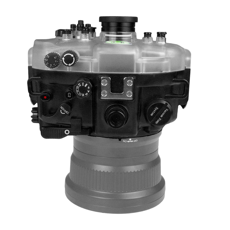 Seafrogs Sony A7S III FE12-24 f4g/FE16-35 f4 Salted Line series camera housing with 6" Dome port V.10 Surf & Aluminium Pistol Grip. Zoom rings. Black