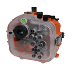 Sea Frogs Salted Line Series Sony A1 40M/130FT Waterproof camera housing with 4" Flat Long port (focus gear included). Orange