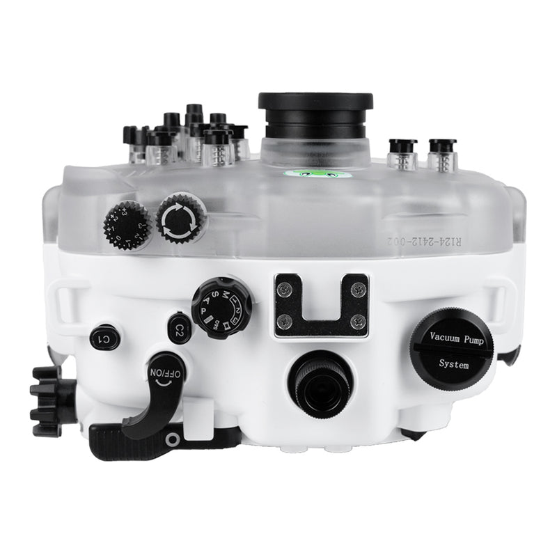 SeaFrogs Salted Line Series Sony A7III / A7RIII 40M/130FT Waterproof camera housing with 6" Dome port V.10 Surf and Aluminium Shutter Grip (one zoom gear included). White