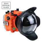 SeaFrogs Salted Line Series Sony A7III / A7RIII 40M/130FT Waterproof camera housing with 6" Glass Dome port V.10 (one zoom gear included). Orange