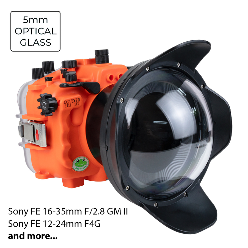 Sea Frogs Salted Line Series Sony A7III / A7RIII 40M/130FT Waterproof camera housing with 6" Glass Dome port V.10 (one zoom gear included). Orange