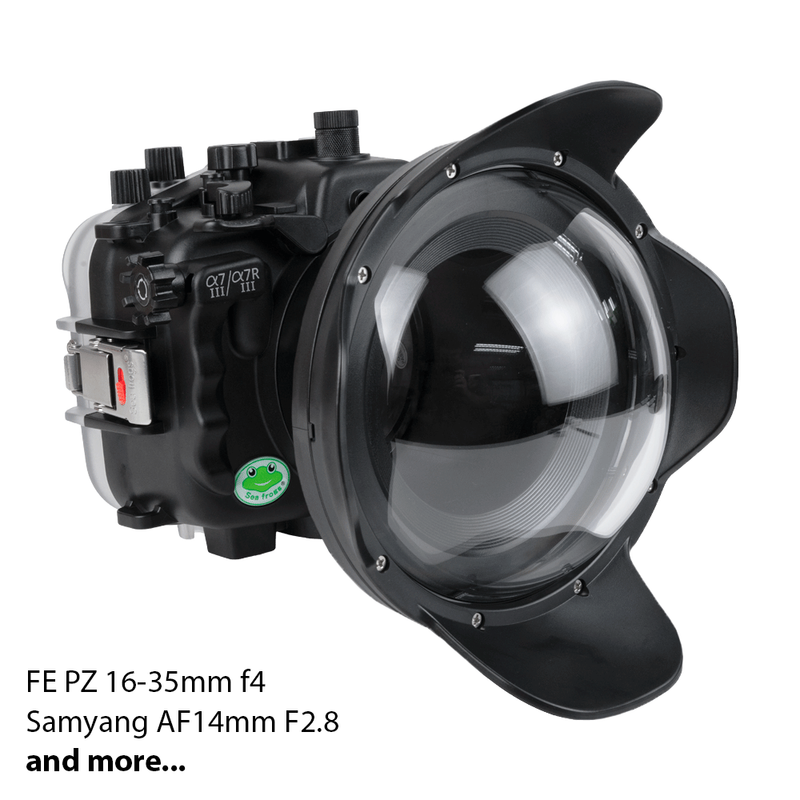 Sea Frogs Salted Line Series Sony A7III / A7RIII 40M/130FT Waterproof camera housing with 6" Dome port V.7 (zoom gear included). Black