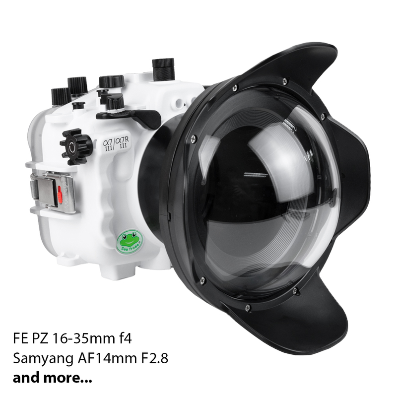 Sea Frogs Salted Line Series Sony A7III / A7RIII 40M/130FT Waterproof camera housing with 6" Dome port V.7 (zoom gear included). White