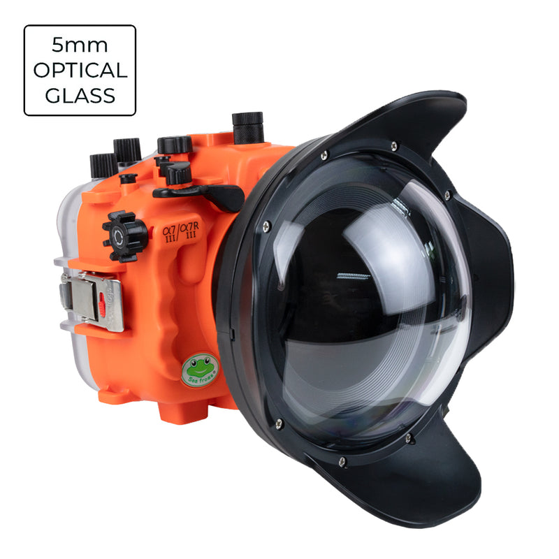 Sea Frogs Salted Line Series Sony A7III / A7RIII 40M/130FT Waterproof camera housing with 6" Glass Dome port V.1. Orange