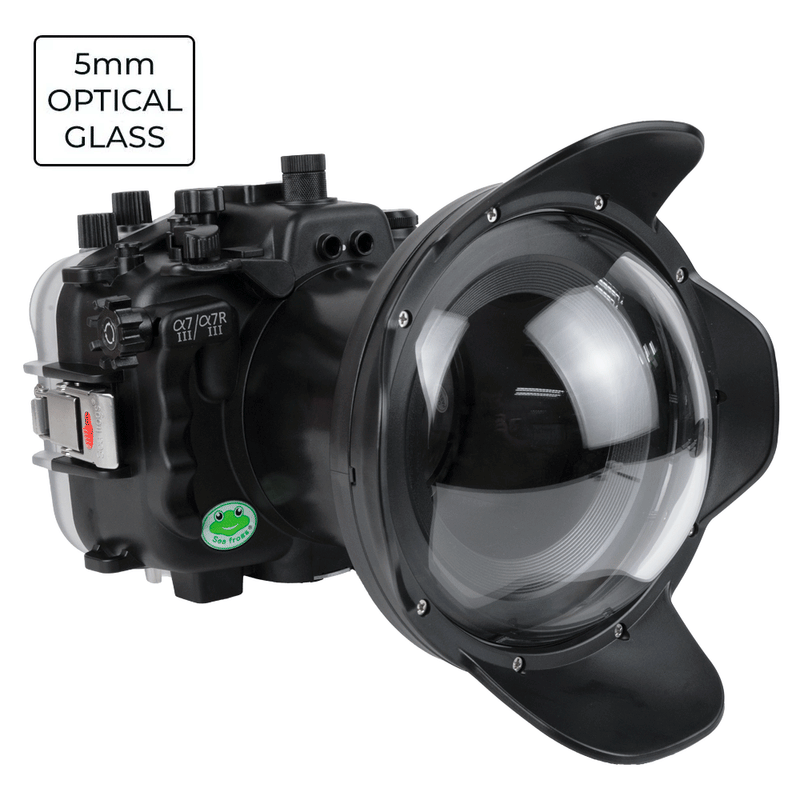 SeaFrogs Salted Line Series Sony A7III / A7RIII 40M/130FT Waterproof camera housing with 6" Glass Dome port V.2 (zoom gear included). Black