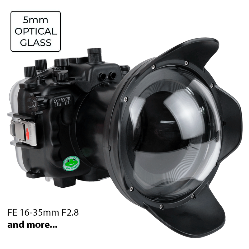 Sea Frogs Salted Line Series Sony A7III / A7RIII 40M/130FT Waterproof camera housing with 6" Glass Dome port V.2 (zoom gear included). Black