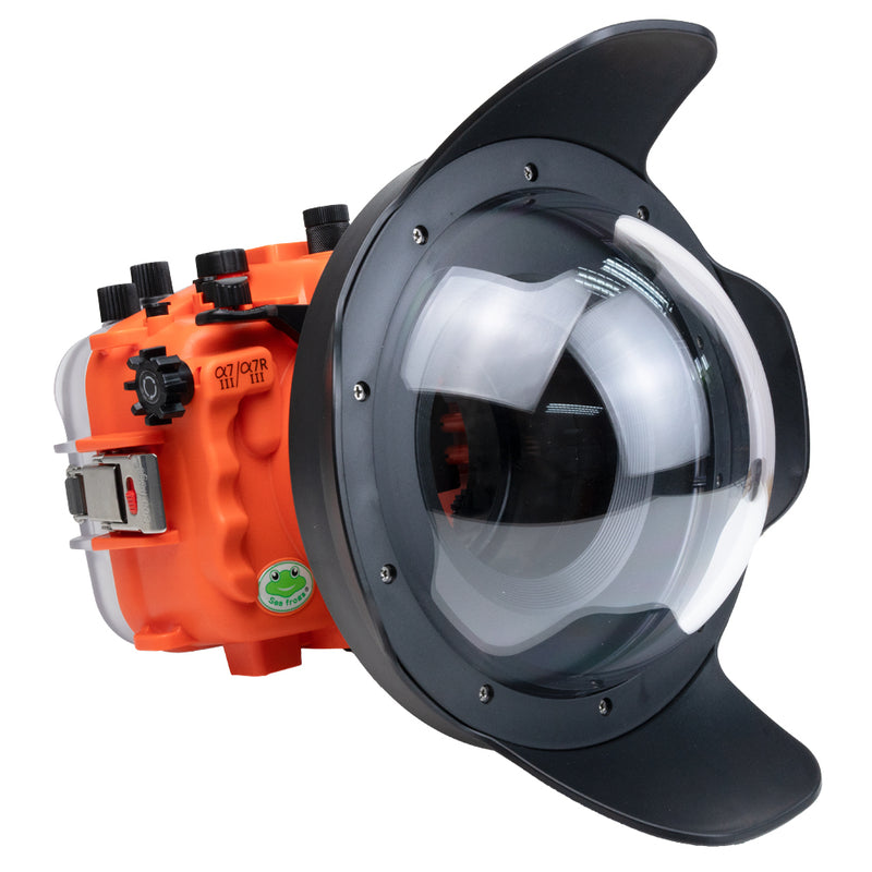 SeaFrogs Salted Line Series Sony A7III / A7RIII 40M/130FT Waterproof camera housing with 8" Dome port V.11 (zoom gear included). Orange