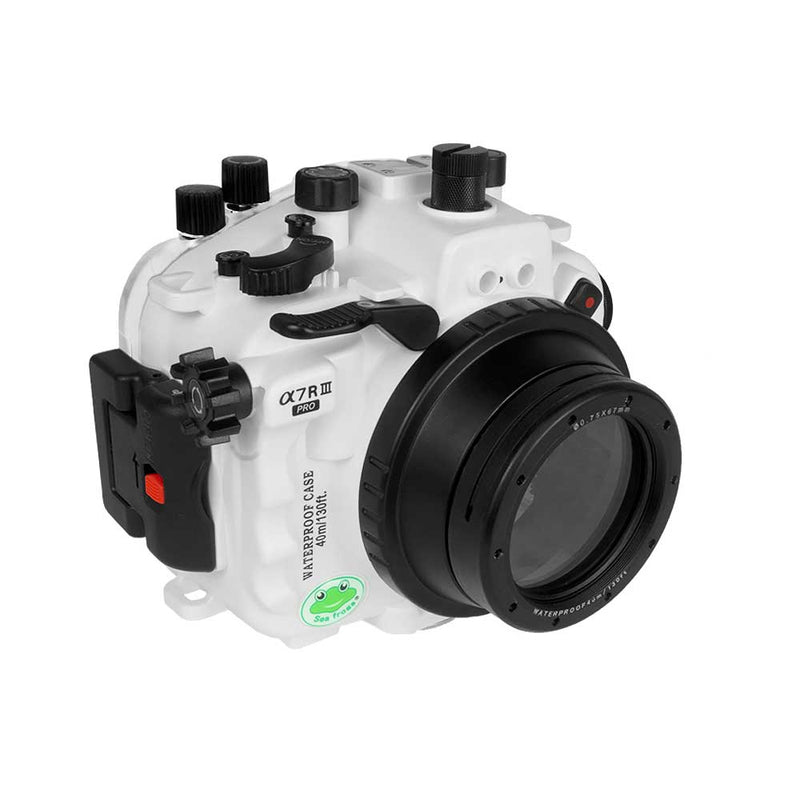 Sony A7 III PRO V.3 series 40M/130FT Underwater camera housing with Flat short port with 67mm thread for Sony FE 28-60mm F4-5.6. White