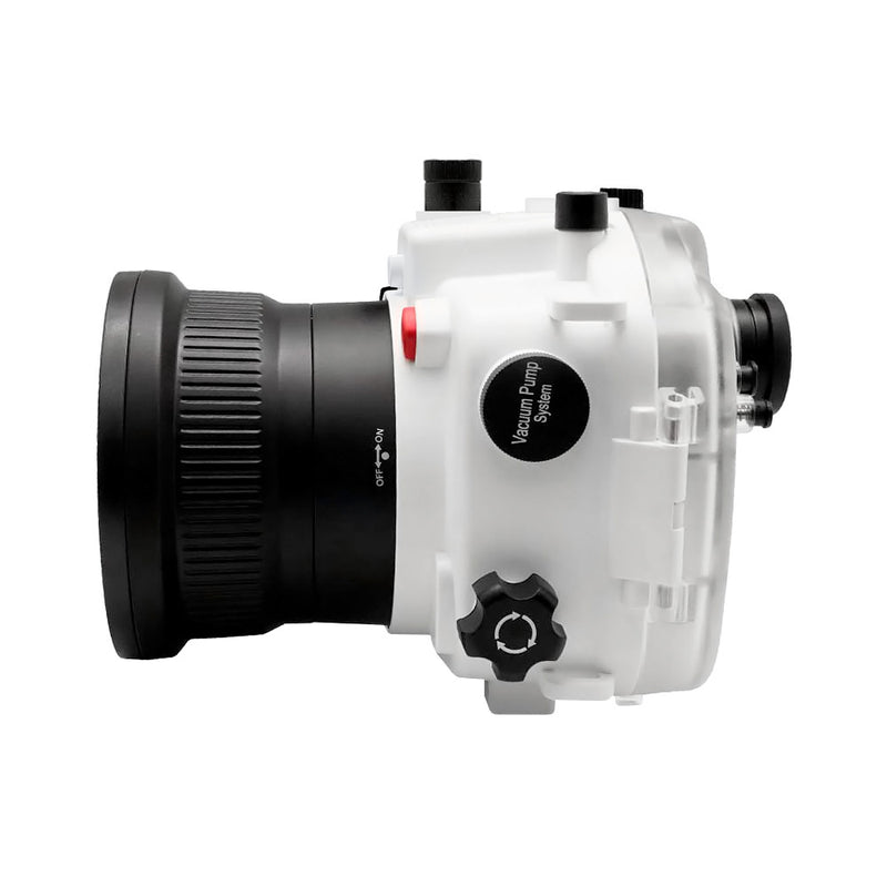 Sony A7 III V.3 Series UW camera housing with 6" Dome port & pistol grip (Including Standard port) Zoom rings for FE12-24 F4 and FE16-35 F4 included. White - Surf - A6XXX SALTED LINE