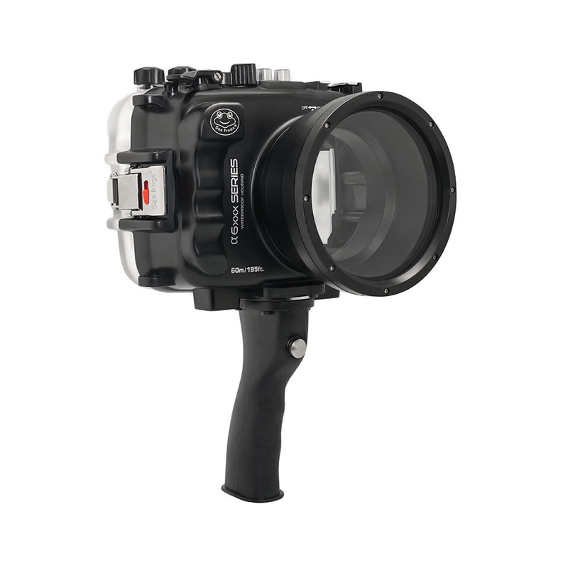 SeaFrogs 60M/195FT Waterproof housing for Sony A6xxx series Salted Line with pistol grip & 55-210mm lens port (Black) / GEN 3