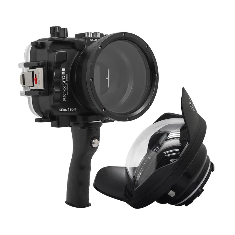 60M/195FT Waterproof housing for Sony RX1xx series Salted Line with Pistol grip & 6" Dry Dome Port (Black) - A6XXX SALTED LINE